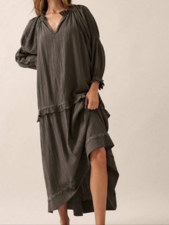 Promesa Dresses & Skirts - Promesa Charcoal Peaceful Prairie Textured Tiered Maxi Dress Small Oversize